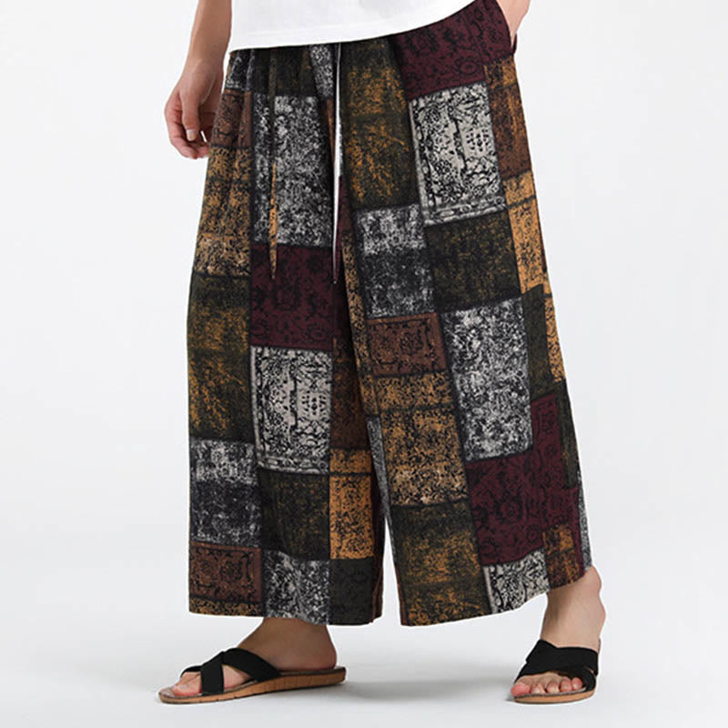 Nimara Ritual Summer Patchwork Design 7-8 Length Men's Wide Leg Pants With Pockets