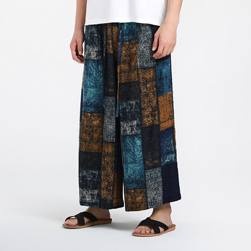 Nimara Ritual Summer Patchwork Design 7-8 Length Men's Wide Leg Pants With Pockets