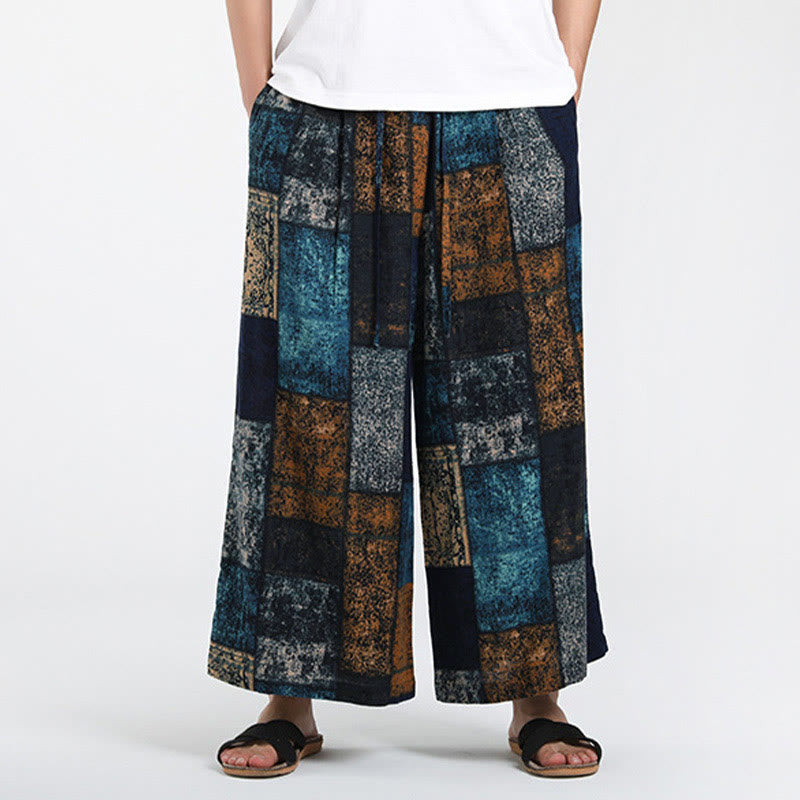 Nimara Ritual Summer Patchwork Design 7-8 Length Men's Wide Leg Pants With Pockets