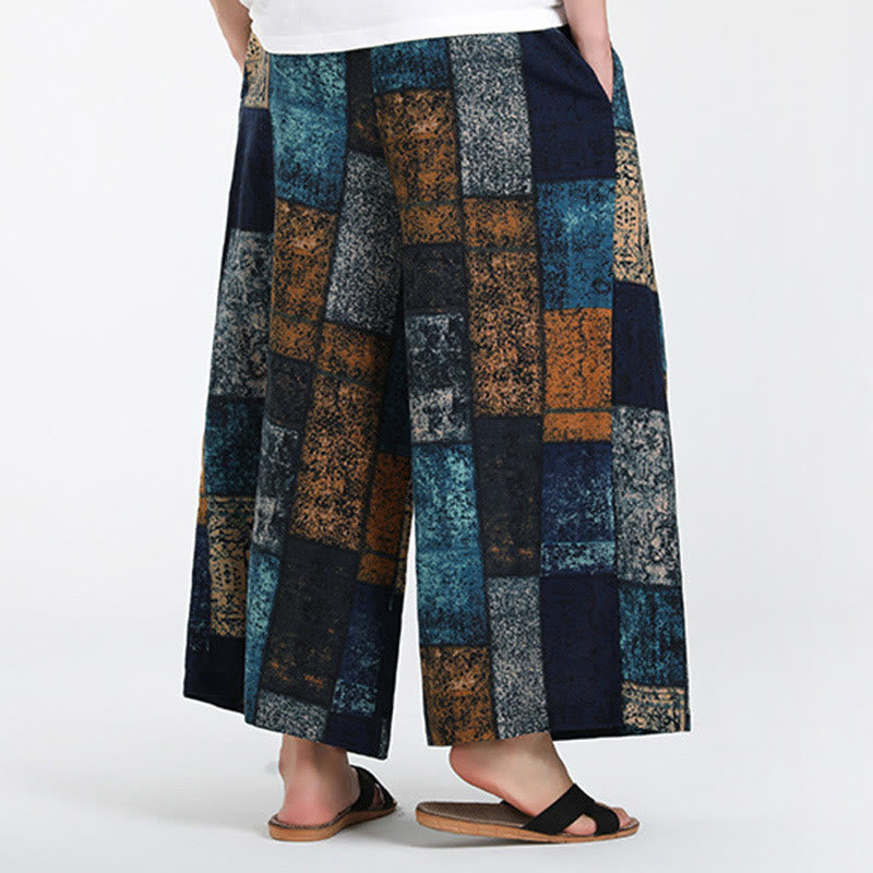 Nimara Ritual Summer Patchwork Design 7-8 Length Men's Wide Leg Pants With Pockets