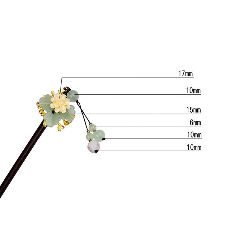 Nimara Ritual Green Yellow White Flower Liuli Glass Wood Hairpin