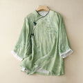 Nimara Ritual White Orchid Red Flowers Frog-Button Design Three Quarter Sleeve Women's Shirt