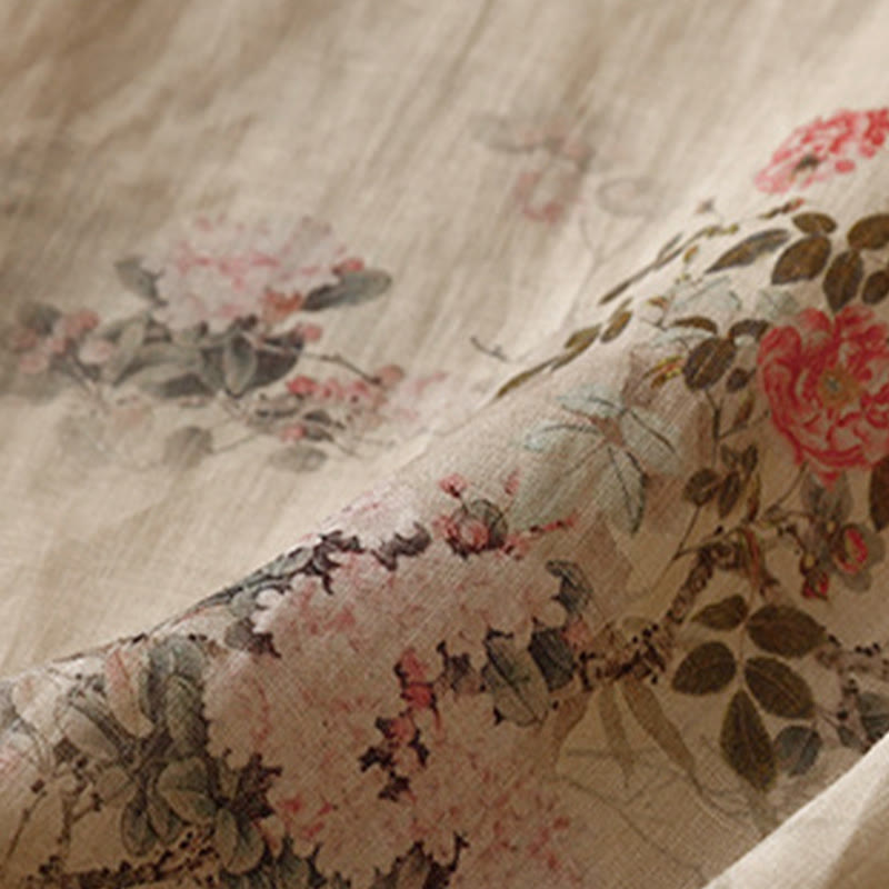 Nimara Ritual White Orchid Red Flowers Frog-Button Design Three Quarter Sleeve Women's Shirt