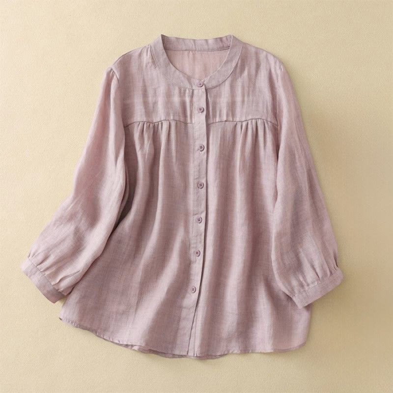 Nimara Ritual Plain Crew Neck Buttons Design Three Quarter Sleeve Women's Shirt