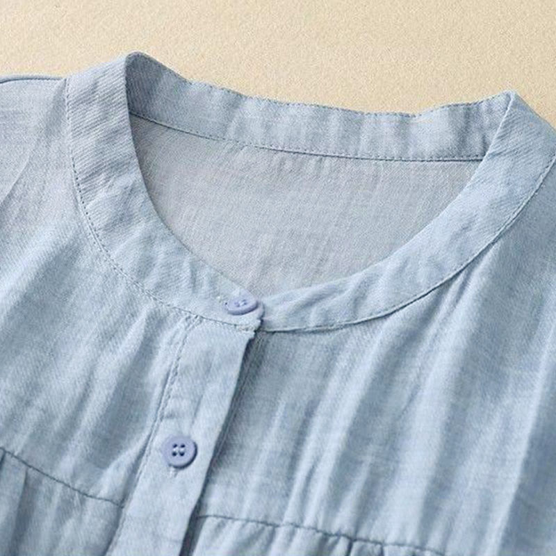 Nimara Ritual Plain Crew Neck Buttons Design Three Quarter Sleeve Women's Shirt