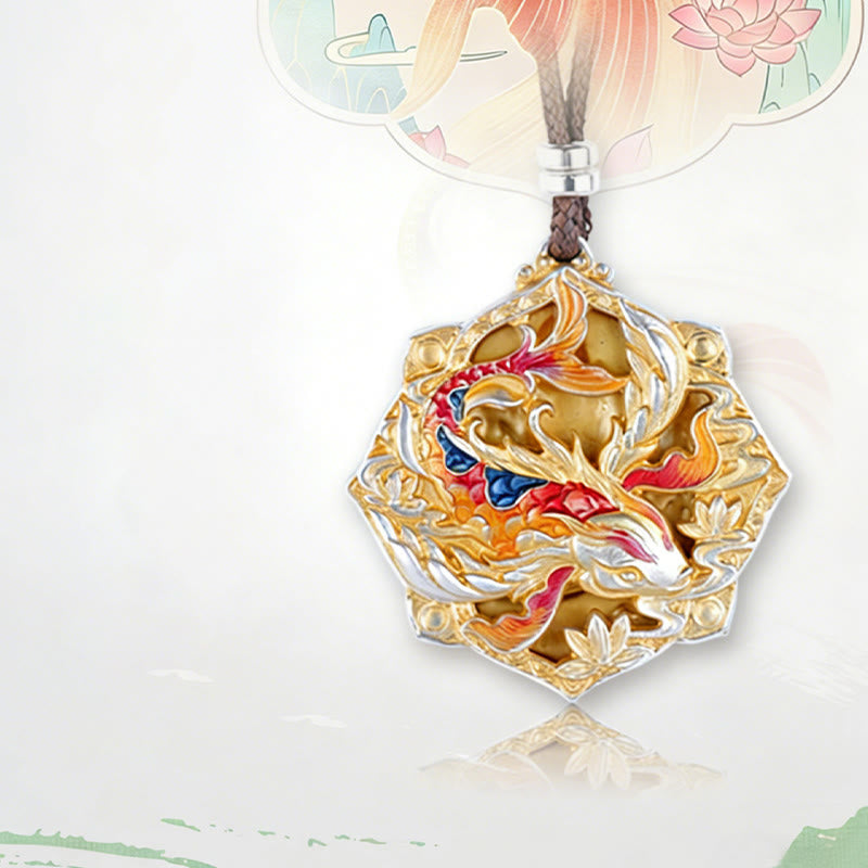 Nimara Ritual 999 Sterling Silver Colorful Koi Fish Carved Luck Necklace Pendant