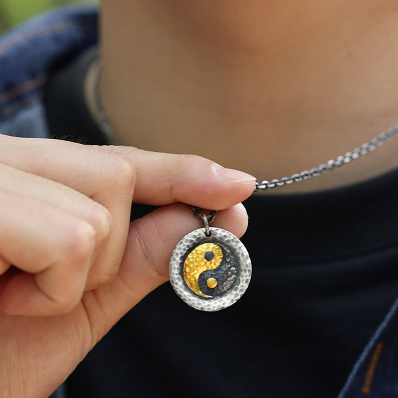 Nimara Ritual 999 Sterling Silver 999 Gold Yin Yang Balance Titanium Steel Chain Necklace Pendant