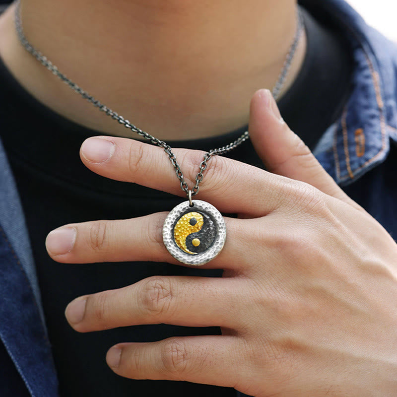 Nimara Ritual 999 Sterling Silver 999 Gold Yin Yang Balance Titanium Steel Chain Necklace Pendant