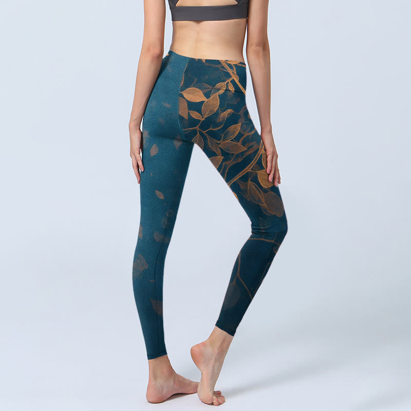 Nimara Ritual Elegant Leaf Pattern Print Gym Leggings Women's Yoga Pants