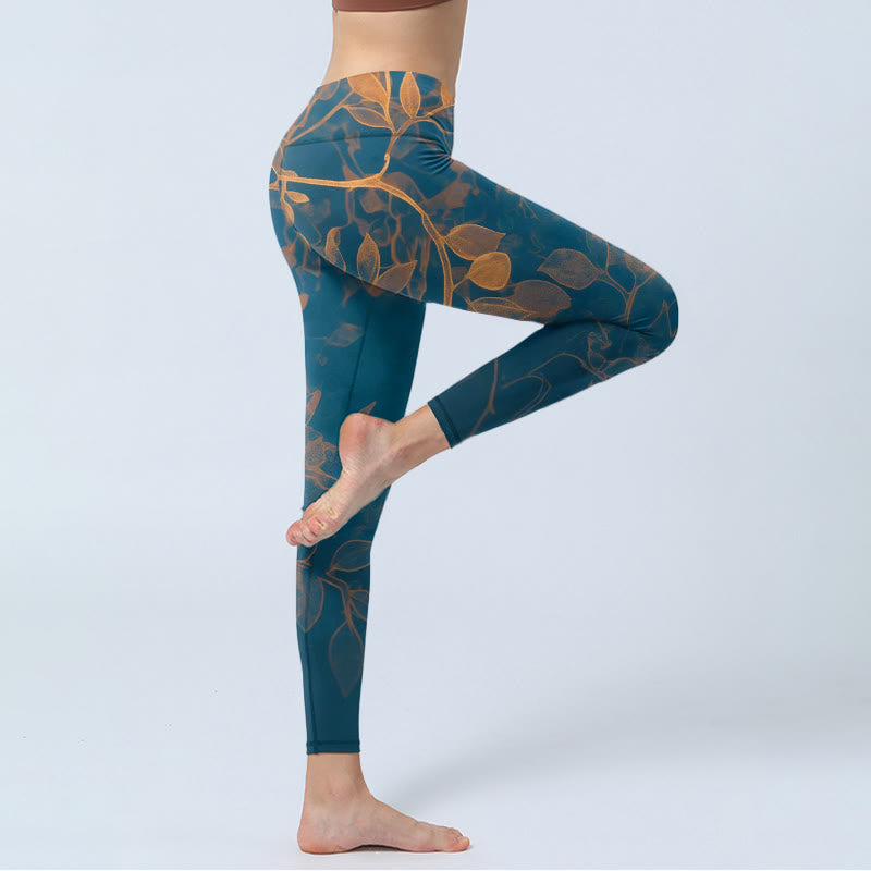 Nimara Ritual Elegant Leaf Pattern Print Gym Leggings Women's Yoga Pants