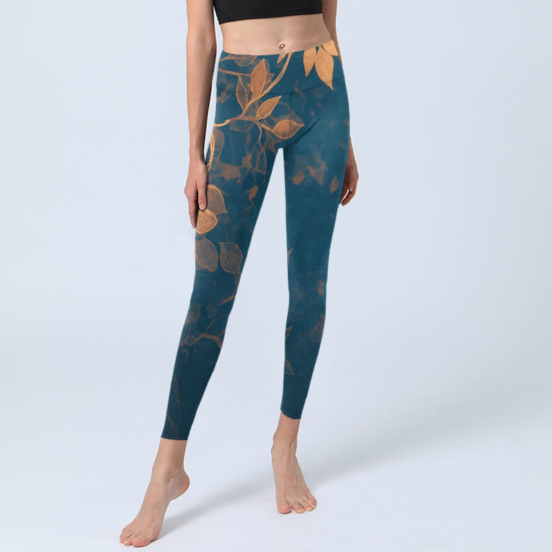 Nimara Ritual Elegant Leaf Pattern Print Gym Leggings Women's Yoga Pants