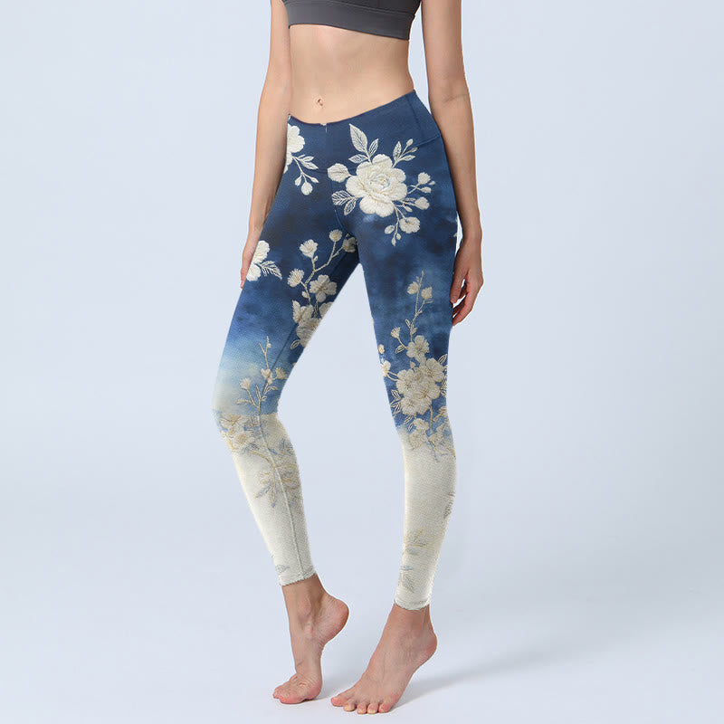 Nimara Ritual Elegant Refined Flower Pattern Print Gym Leggings Women's Yoga Pants