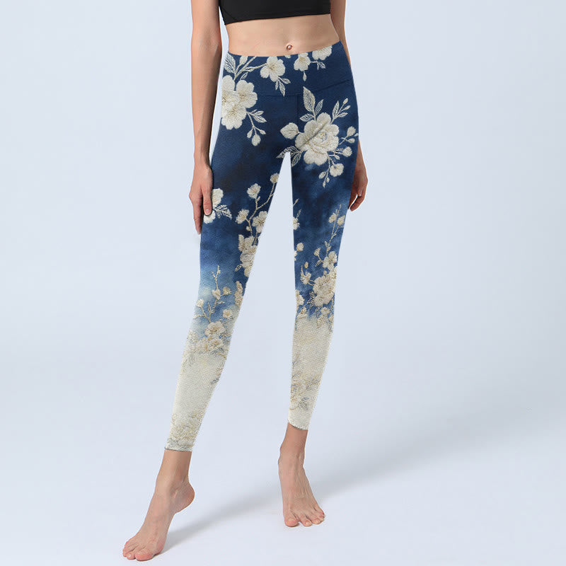 Nimara Ritual Elegant Refined Flower Pattern Print Gym Leggings Women's Yoga Pants