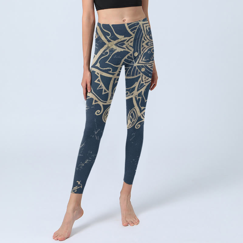 Nimara Ritual Retro Mandala Pattern Print Gym Leggings Women's Yoga Pants