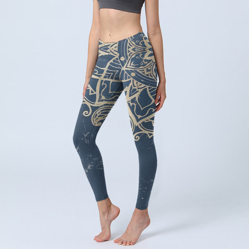 Nimara Ritual Retro Mandala Pattern Print Gym Leggings Women's Yoga Pants