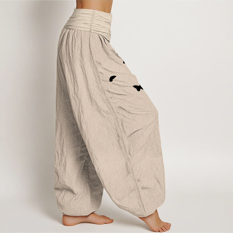 Nimara Ritual Pure Cotton Elegant Butterfly Dandelion Pattern Women's Elastic Waist Harem Pants