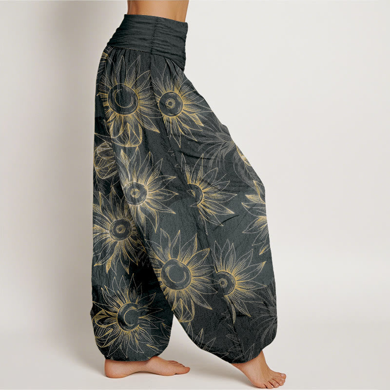 Nimara Ritual Cotton Retro Print Flower Pattern Women's Elastic Waist Harem Pants