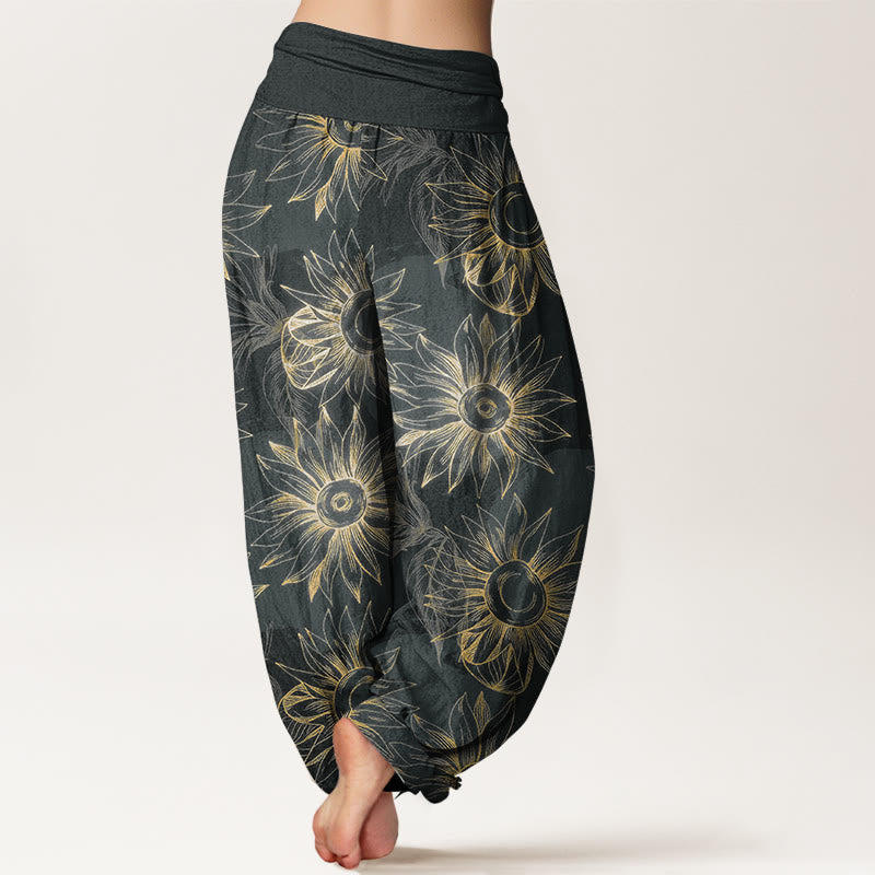Nimara Ritual Cotton Retro Print Flower Pattern Women's Elastic Waist Harem Pants