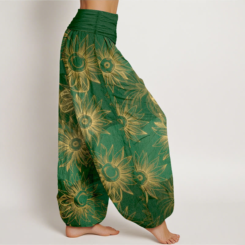 Nimara Ritual Cotton Retro Print Flower Pattern Women's Elastic Waist Harem Pants