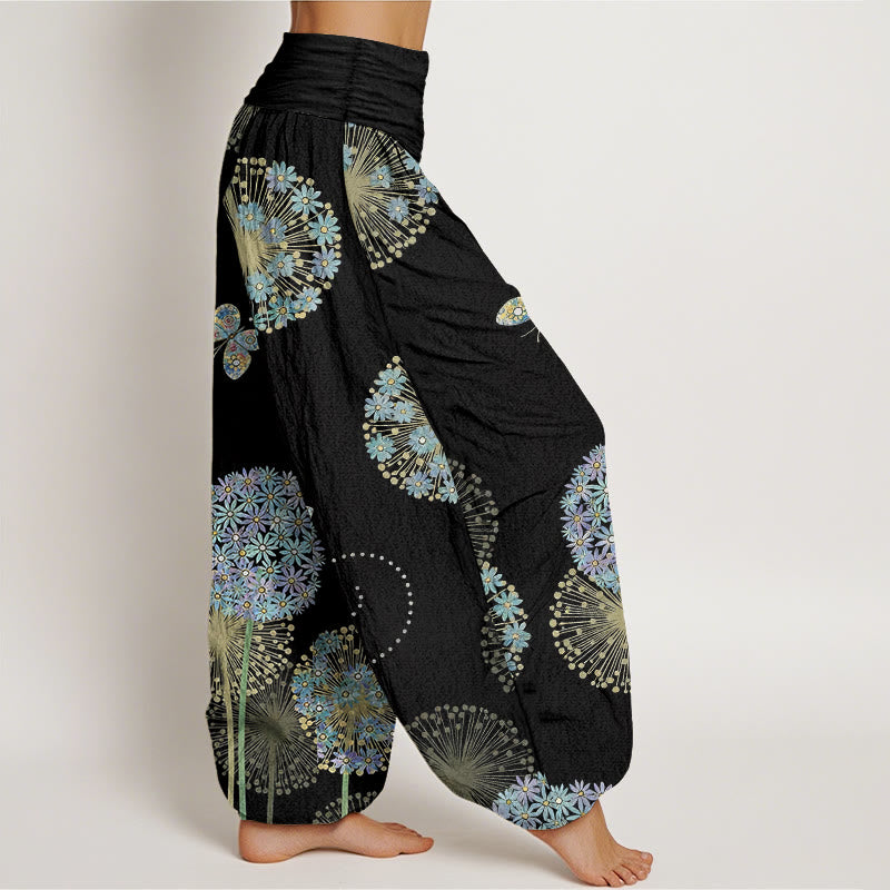 Nimara Ritual Cotton Dreamlike Dandelion Butterfly Pattern Women's Elastic Waist Harem Pants