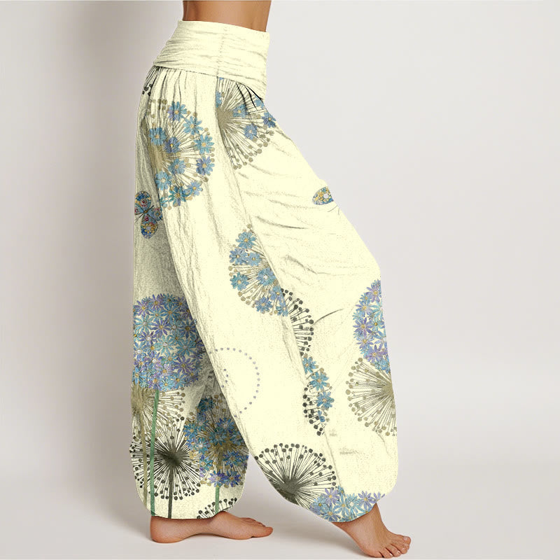 Nimara Ritual Cotton Dreamlike Dandelion Butterfly Pattern Women's Elastic Waist Harem Pants