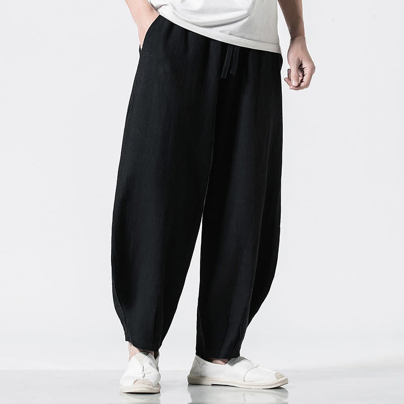 Nimara Ritual Drawstring Elastic Waist Ankle-Length Men's Cotton Pants With Pockets