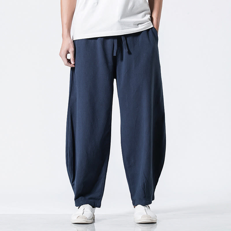 Nimara Ritual Drawstring Elastic Waist Ankle-Length Men's Cotton Pants With Pockets
