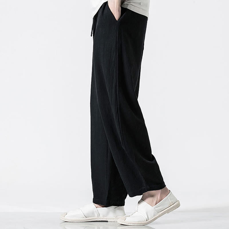 Nimara Ritual Drawstring Elastic Waist Ankle-Length Men's Cotton Pants With Pockets