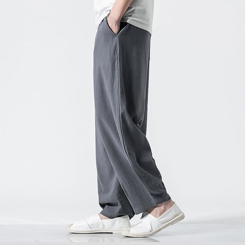 Nimara Ritual Drawstring Elastic Waist Ankle-Length Men's Cotton Pants With Pockets