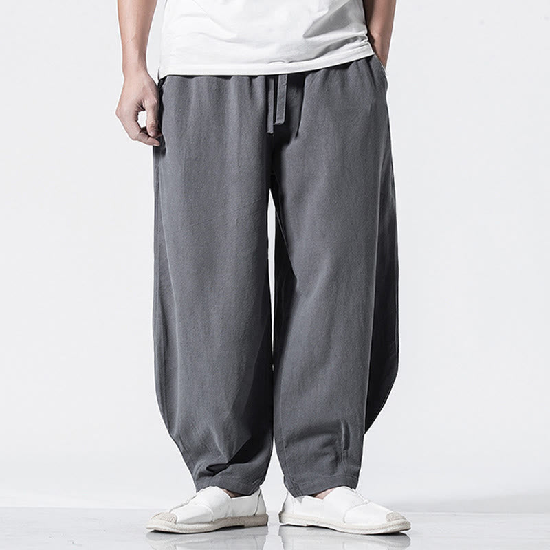 Nimara Ritual Drawstring Elastic Waist Ankle-Length Men's Cotton Pants With Pockets