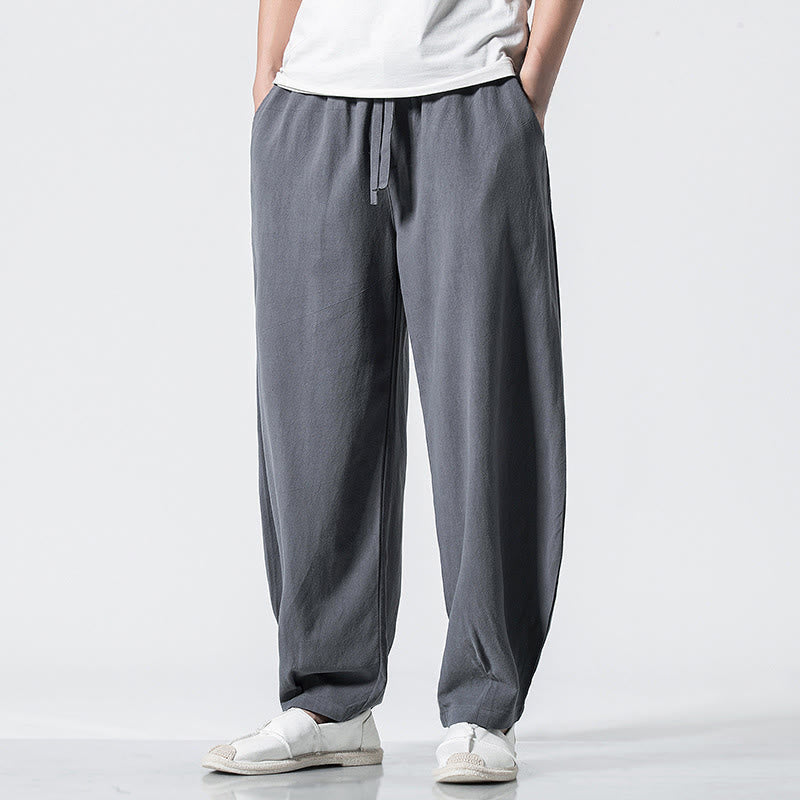 Nimara Ritual Drawstring Elastic Waist Ankle-Length Men's Cotton Pants With Pockets