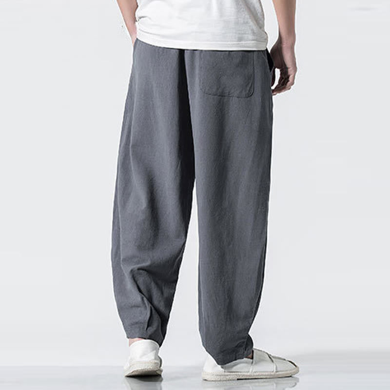 Nimara Ritual Drawstring Elastic Waist Ankle-Length Men's Cotton Pants With Pockets