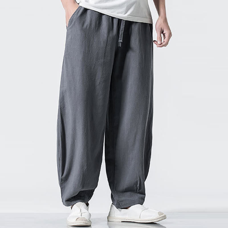 Nimara Ritual Drawstring Elastic Waist Ankle-Length Men's Cotton Pants With Pockets