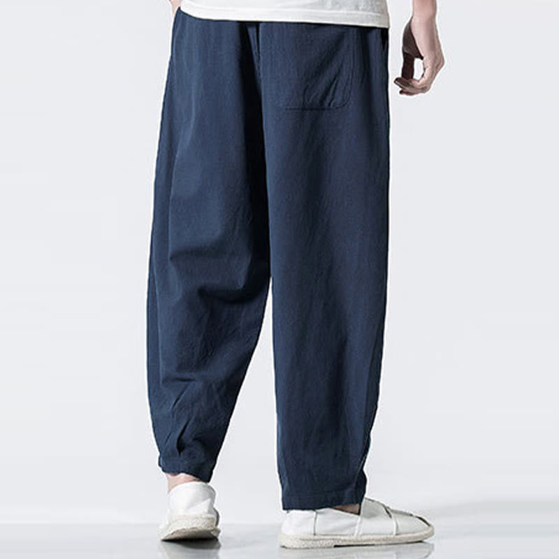 Nimara Ritual Drawstring Elastic Waist Ankle-Length Men's Cotton Pants With Pockets