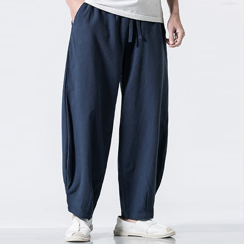 Nimara Ritual Drawstring Elastic Waist Ankle-Length Men's Cotton Pants With Pockets