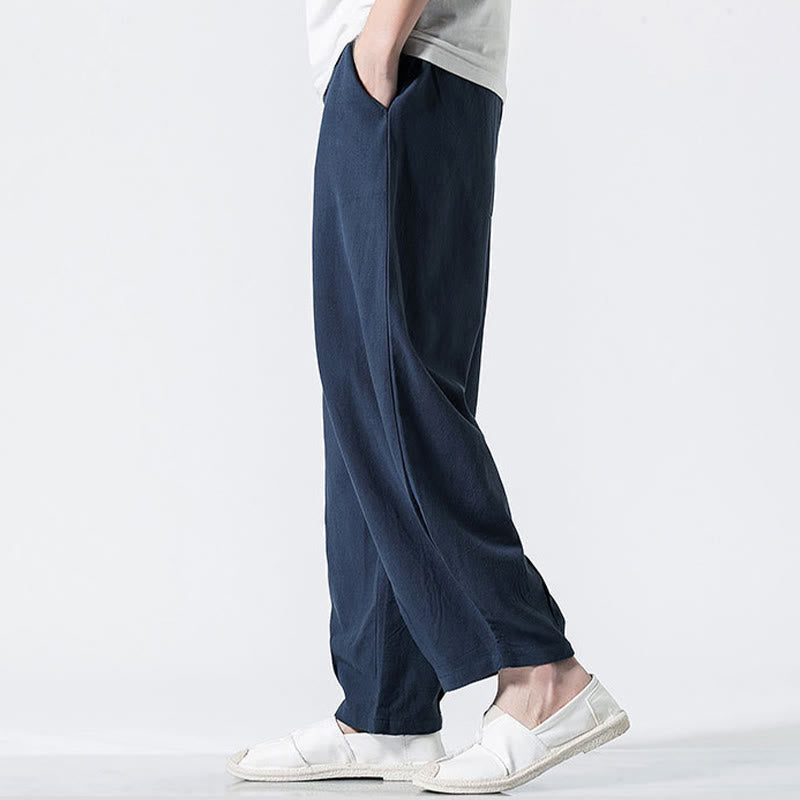 Nimara Ritual Drawstring Elastic Waist Ankle-Length Men's Cotton Pants With Pockets