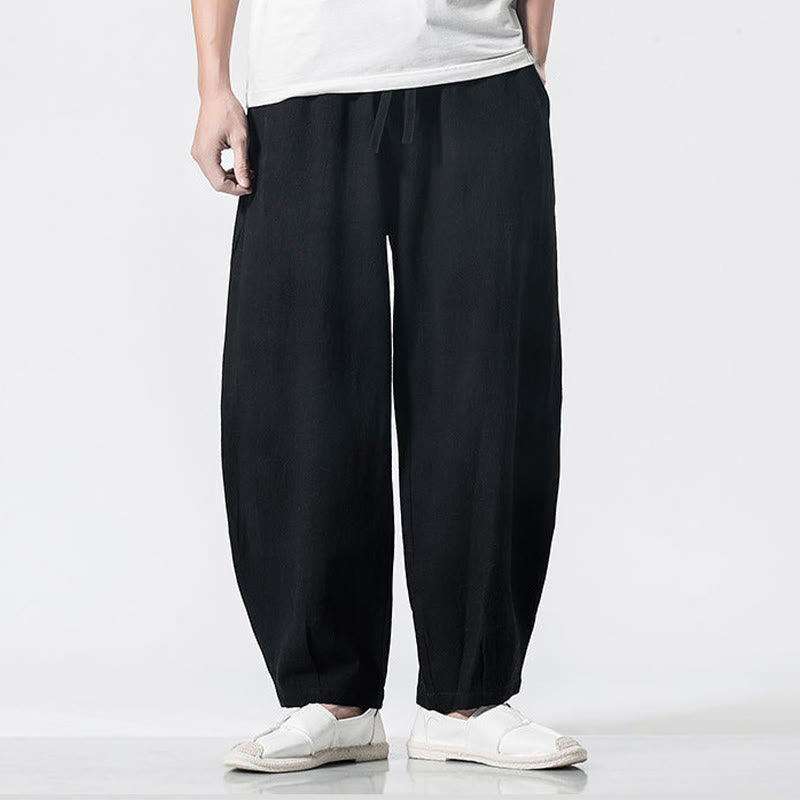 Nimara Ritual Drawstring Elastic Waist Ankle-Length Men's Cotton Pants With Pockets