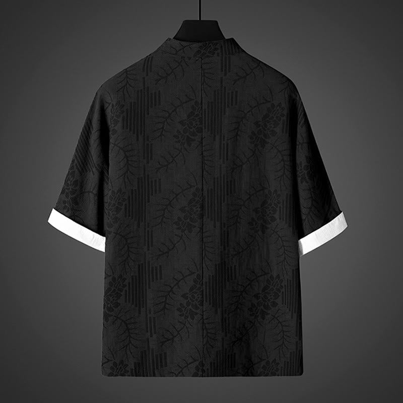 Nimara Ritual Summer Frog-Button Half Sleeve Floral Pattern Cotton Men's Shirt