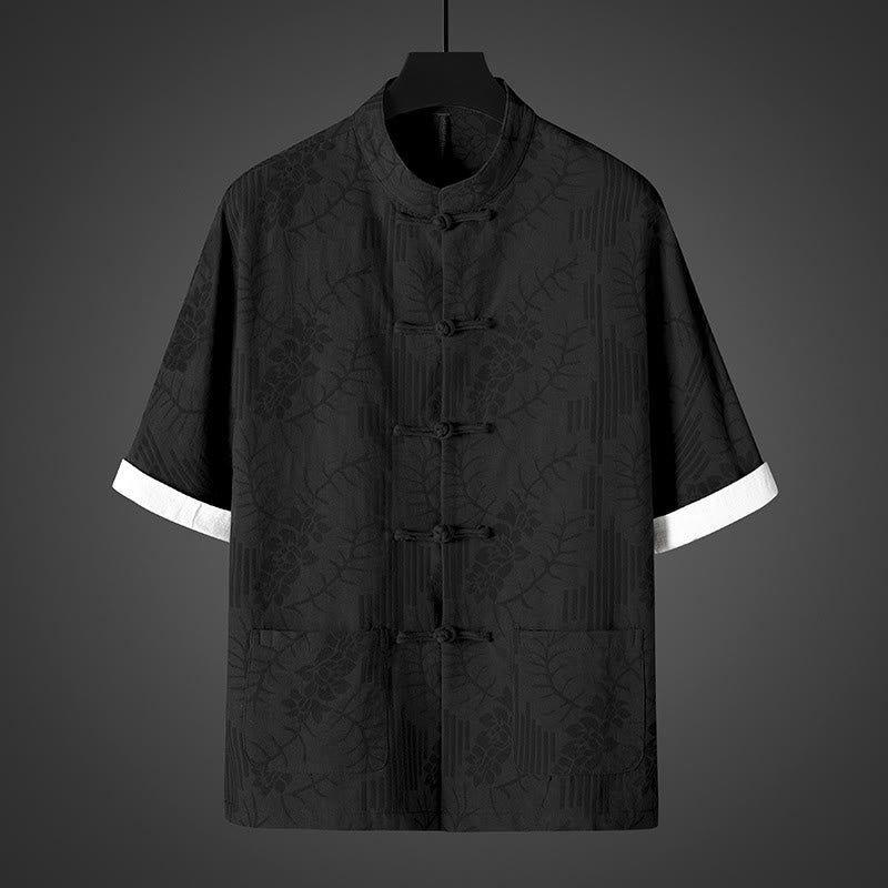 Nimara Ritual Summer Frog-Button Half Sleeve Floral Pattern Cotton Men's Shirt