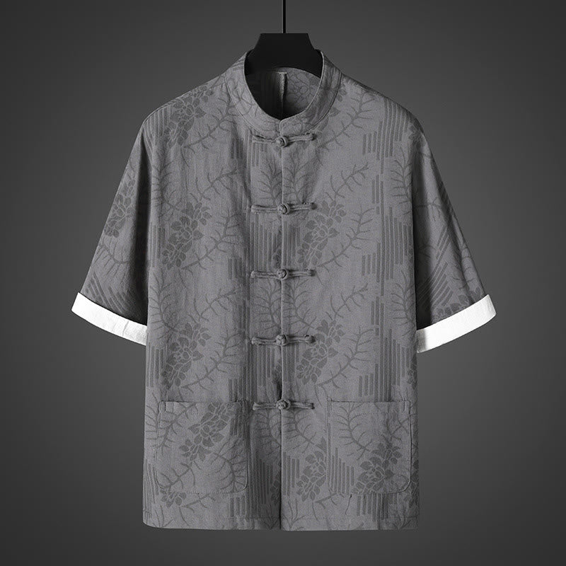 Nimara Ritual Summer Frog-Button Half Sleeve Floral Pattern Cotton Men's Shirt