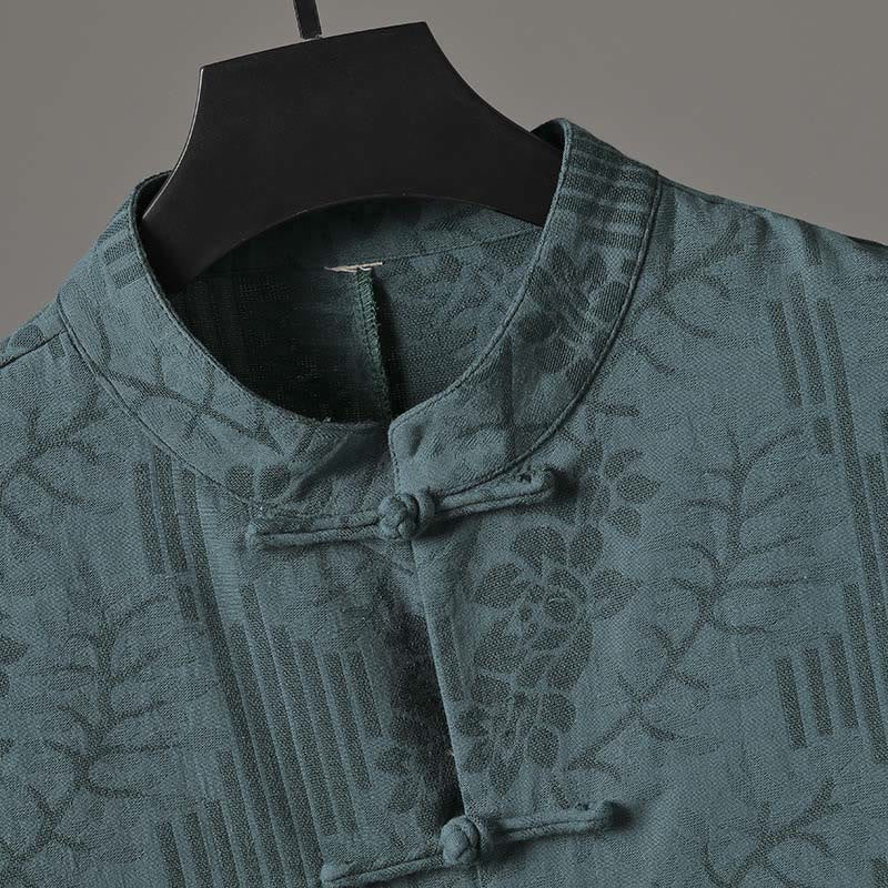 Nimara Ritual Summer Frog-Button Half Sleeve Floral Pattern Cotton Men's Shirt