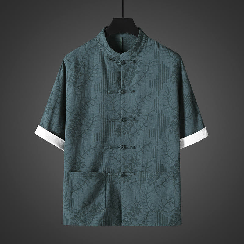 Nimara Ritual Summer Frog-Button Half Sleeve Floral Pattern Cotton Men's Shirt