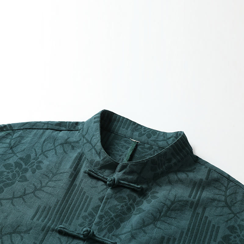 Nimara Ritual Summer Frog-Button Half Sleeve Floral Pattern Cotton Men's Shirt