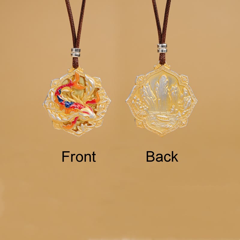 Nimara Ritual 999 Sterling Silver Colorful Koi Fish Carved Luck Necklace Pendant