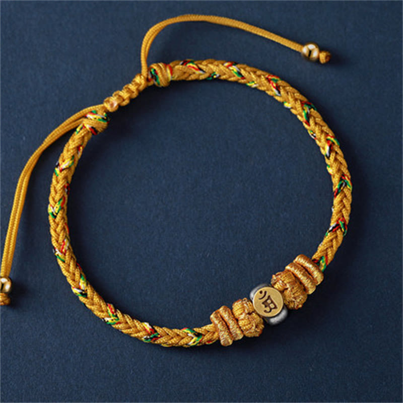 Nimara Ritual Chinese Zodiac Natal Buddha Silver Luck Braided String Bracelet