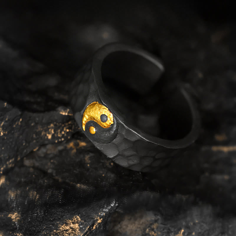 Nimara Ritual Handmade 999 Sterling Silver 999 Gold Yin Yang Textured Balance Ring