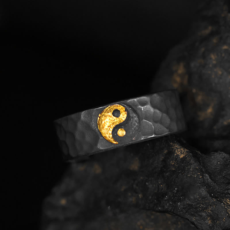 Nimara Ritual Handmade 999 Sterling Silver 999 Gold Yin Yang Textured Balance Ring