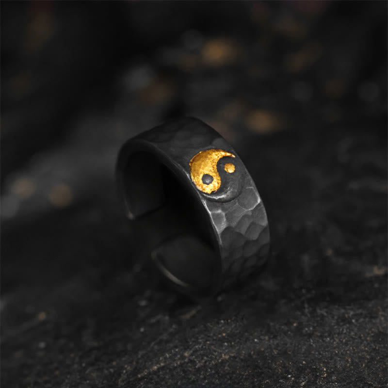 Nimara Ritual Handmade 999 Sterling Silver 999 Gold Yin Yang Textured Balance Ring