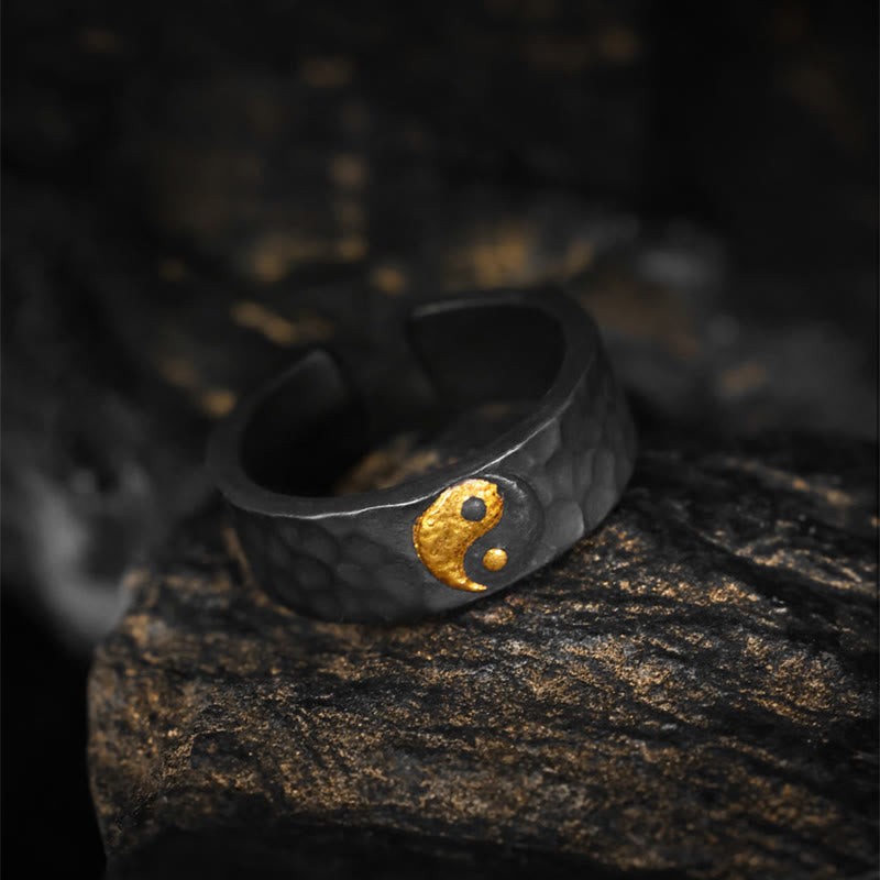 Nimara Ritual Handmade 999 Sterling Silver 999 Gold Yin Yang Textured Balance Ring