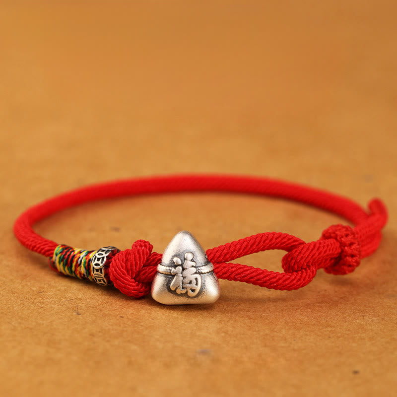 Nimara Ritual 999 Sterling Silver Fu Character Zongzi Fortune Luck Rope Bracelet